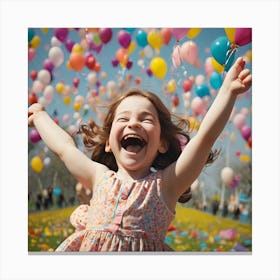 Happy Little Girl With Balloons Canvas Print