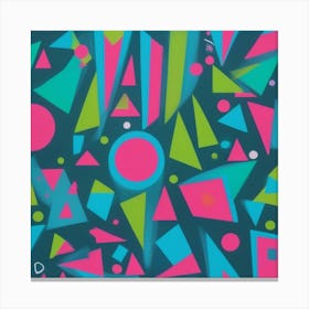 Vibrant Retro Geometric Shapes In Bright Blue Pink And 3 Canvas Print