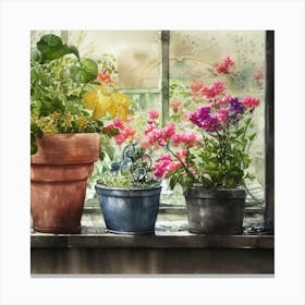 Watercolor Greenhouse Flowers 28 Canvas Print