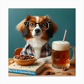 Dog With Glasses Drinking A Beer Canvas Print