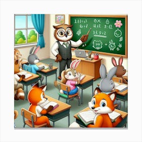 Cartoon Owls In Classroom Canvas Print