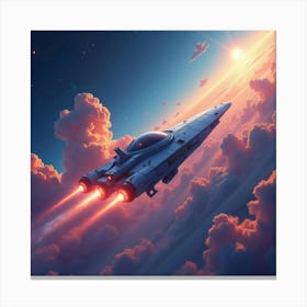 Watercolor Spaceship Flying Through Vibrant Gas Clouds In Deep Outer Space 1 Canvas Print