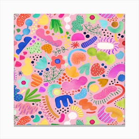 Playful Abstract Fresh Pink Square Canvas Print