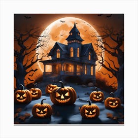 Halloween House With Pumpkins 21 Canvas Print