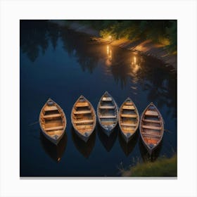 Canoes At Night Canvas Print