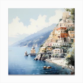 Serene Spectacle: Positano's Vibrancy in Watercolour Canvas Print