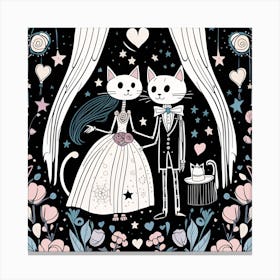 Wedding Cats whimsical minimalistic line art 1 Canvas Print