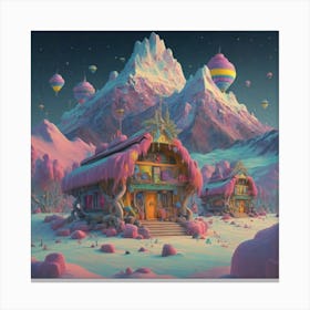 Mountain village snow wooden 6 5 Canvas Print