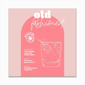 Vintage Retro Inspired Old Fashioned Recipe Pink And Dark Pink Square Canvas Print