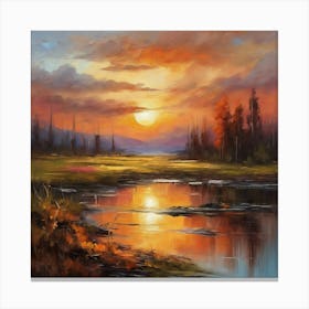 Sunset Over A River Canvas Print