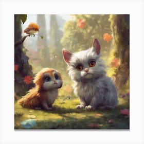 Two Cats And A Bird Canvas Print