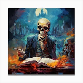 Skeleton Reading Book Canvas Print