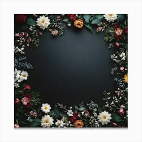 Floral Frame On A Black Background 7 Canvas Print
