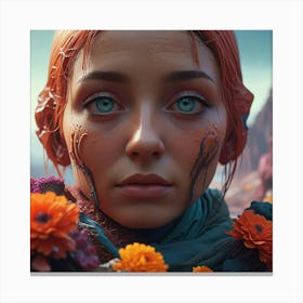 Girl With Red Hair And Flowers Canvas Print