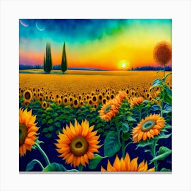 Sunflowers At Sunset 1 Canvas Print