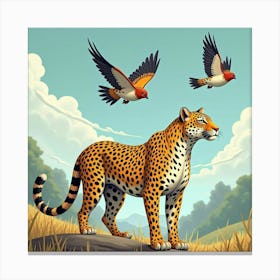 Leopard Under Flying Swallows 1 Canvas Print