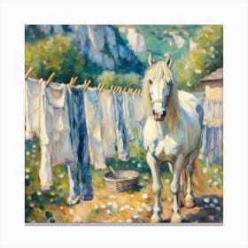 Horse By The Washing Line Canvas Print