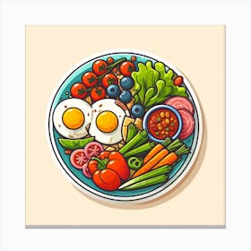 A Plate Of Food And Vegetables Sticker Top Splashing Water View Food 7 Canvas Print