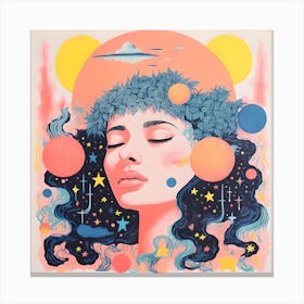 Surreal Risograph Girl, Quirky Modern & Vibrant Canvas Print