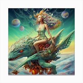 Woman Riding A Dragon Canvas Print