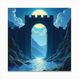 Watercolor Scene Of The Gates Of Moria Illuminated By Moonlight 1 Canvas Print