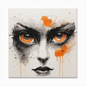 Orange Eyes - ink, watercolour Canvas Print