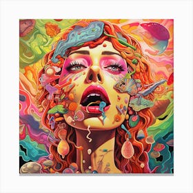 A colourful painting of the girl open her mouth show her emotions Canvas Print