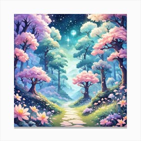 A Fantasy Forest With Twinkling Stars In Pastel Tone Square Composition 248 Canvas Print