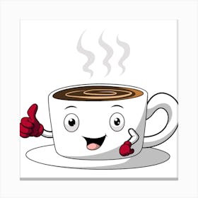 Coffee Cup With Thumbs Up: Cute coffee cup cartoon character Canvas Print