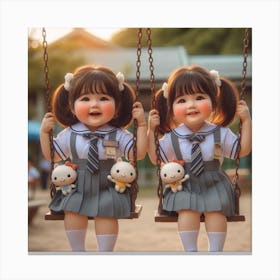 Two Girls On Swings Canvas Print