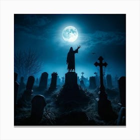 Death Fear Rising Full Fog Gravestone Dark Night Evil Background Holiday Horror Undead (23) Canvas Print