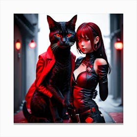 Black Cat And Girl Canvas Print