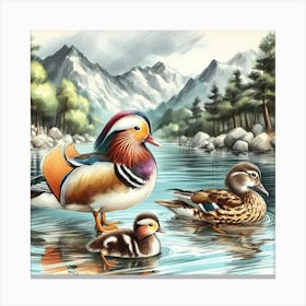 Mandarin Ducks- Color Wild Bird Artwork 9 Canvas Print