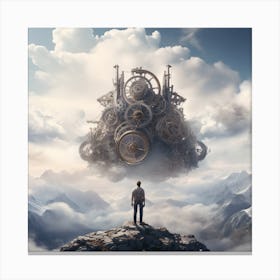 Man Standing On Top Of Cloud In The Style Of Vray Tr  Canvas Print