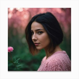 Pink Flower In The Forest Canvas Print