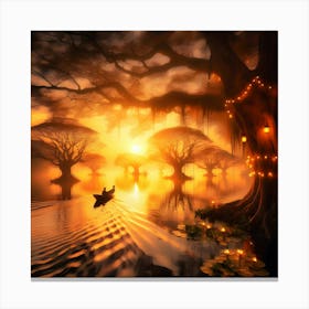 Tranquil Forest Sunset: Nature Wall Art Canvas Print