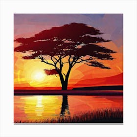 Sunset With A Tree 5 Canvas Print