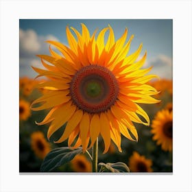 A Radiant Sunflower With Petals Like Swirling, Neon Ribbons In A Dreamlike Field Canvas Print