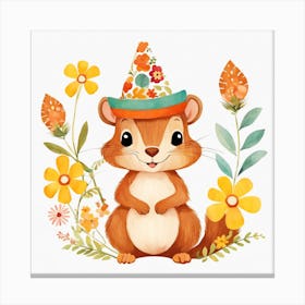 Floral Baby Squirrel Nursery Illustration (24) Canvas Print
