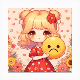 Cute Girl Holding Emoji 1 Canvas Print