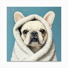 Frenchie In Bath Towel 1 Canvas Print