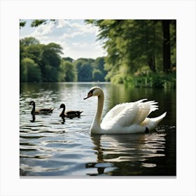 Swans In A Lake Canvas Print