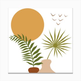 Palms And Birds Canvas Print