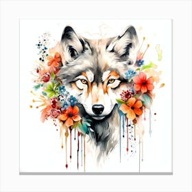 Wolf Head With Flowers Canvas Print