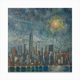 Chicago Skyline, Tiny Dots, Pointillism Canvas Print
