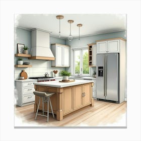 Stylish Watercolor Kitchen, Elegant, Bright Design 1 Canvas Print