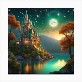 Fairytale Castle At Night Canvas Print
