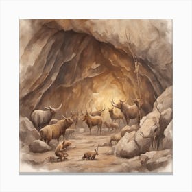 Cave With Animals Stone Age Cave Paintings ( Bohemian Design ) 1 Canvas Print