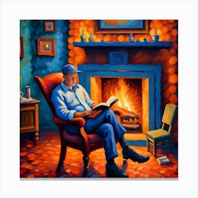 Reading By The Fire Canvas Print