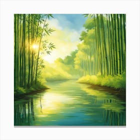 A Stream In A Bamboo Forest At Sun Rise Square Composition 177 Canvas Print